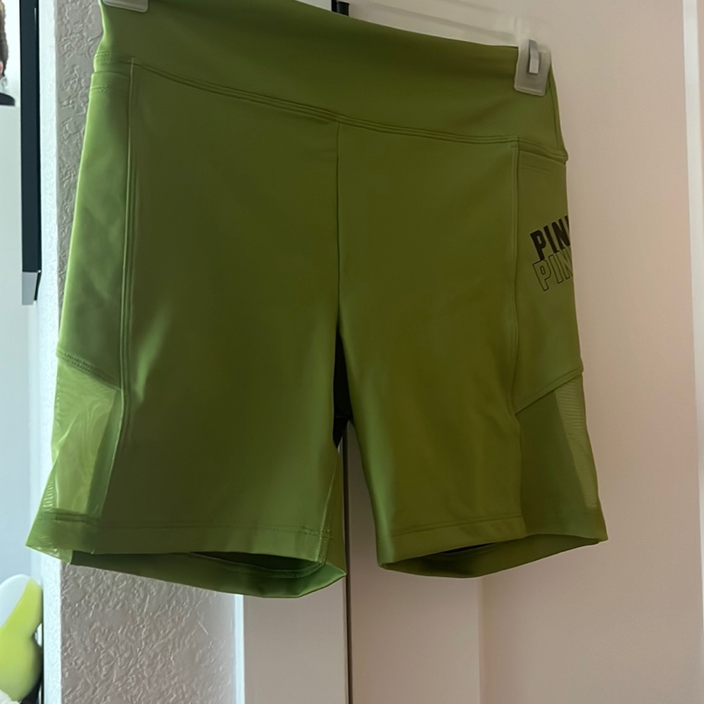 Victoria secret’s pink active wear green polyester silk fabric shorts